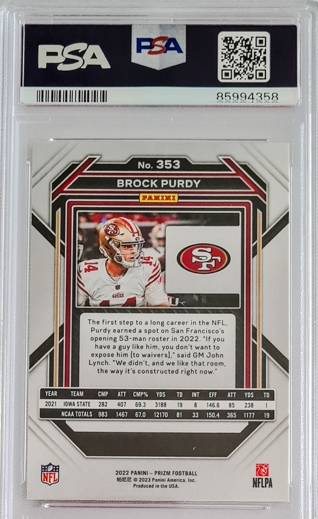 Brock Purdy - 2022 Panini Prizm PSA 9 #353 San Francisco 49ers RC