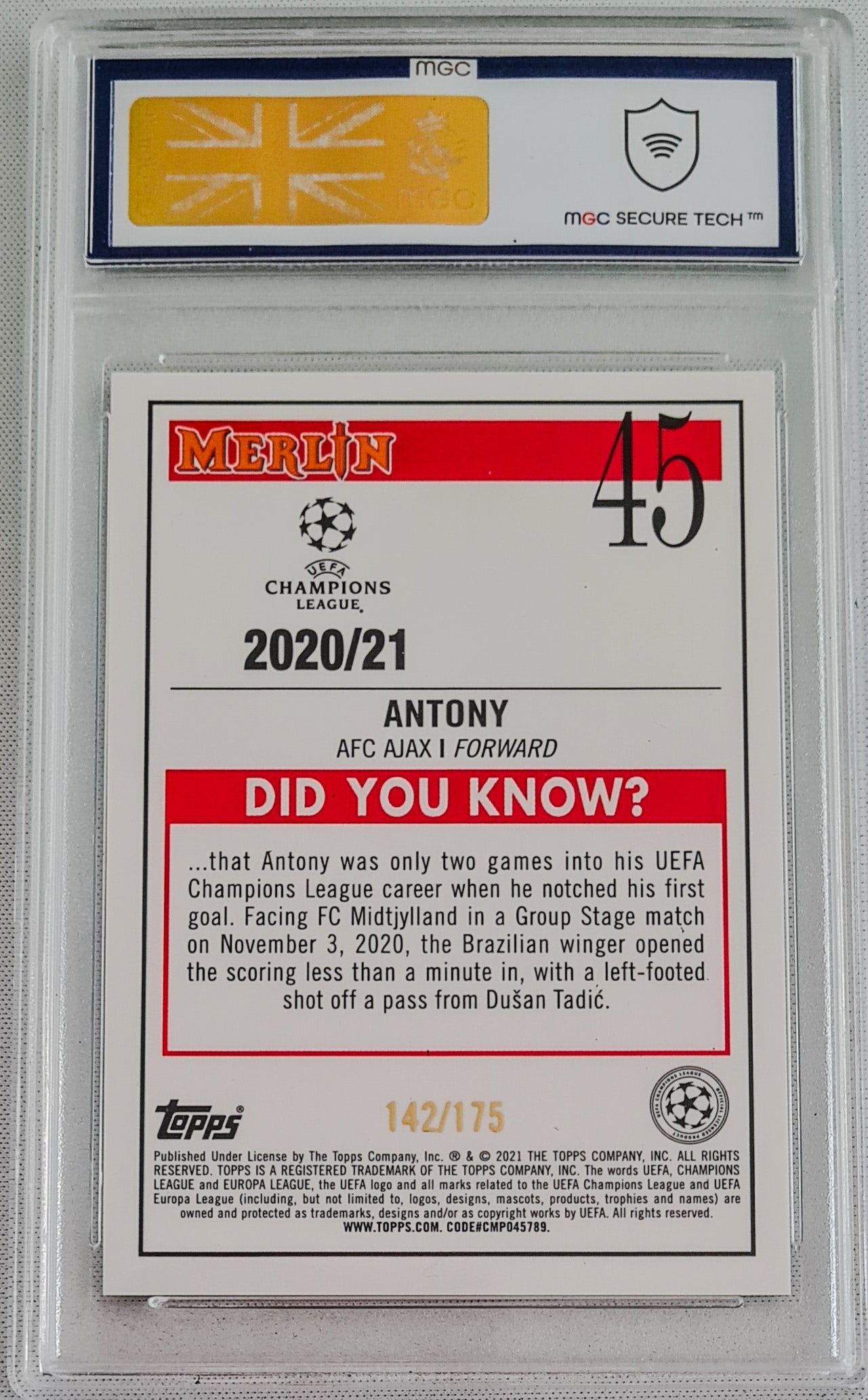 Antony MGC 10 - 2021 Topps Merlin RC /175