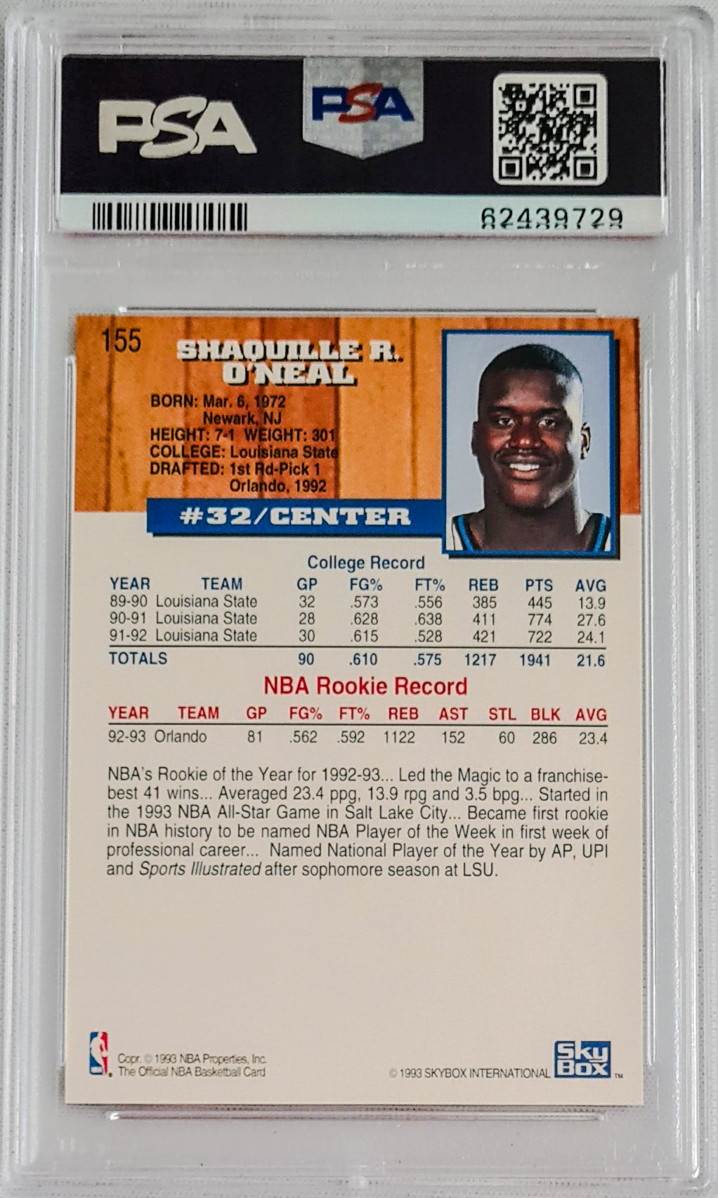 Shaquille O'Neal PSA 10 - 1993 NBA Hoops