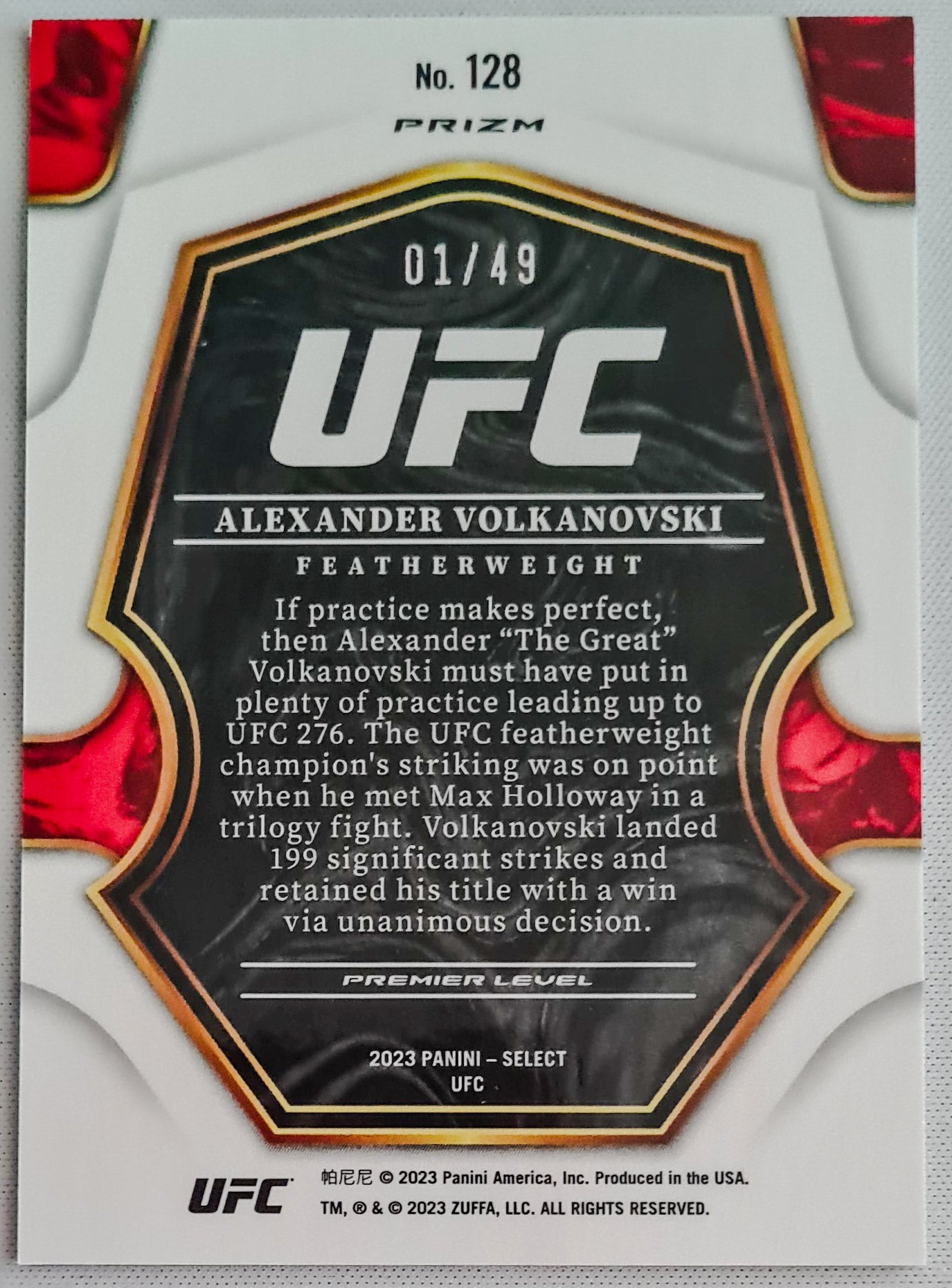 Alexander Volkanovski - 2023 Panini Select Orange Prizm /49