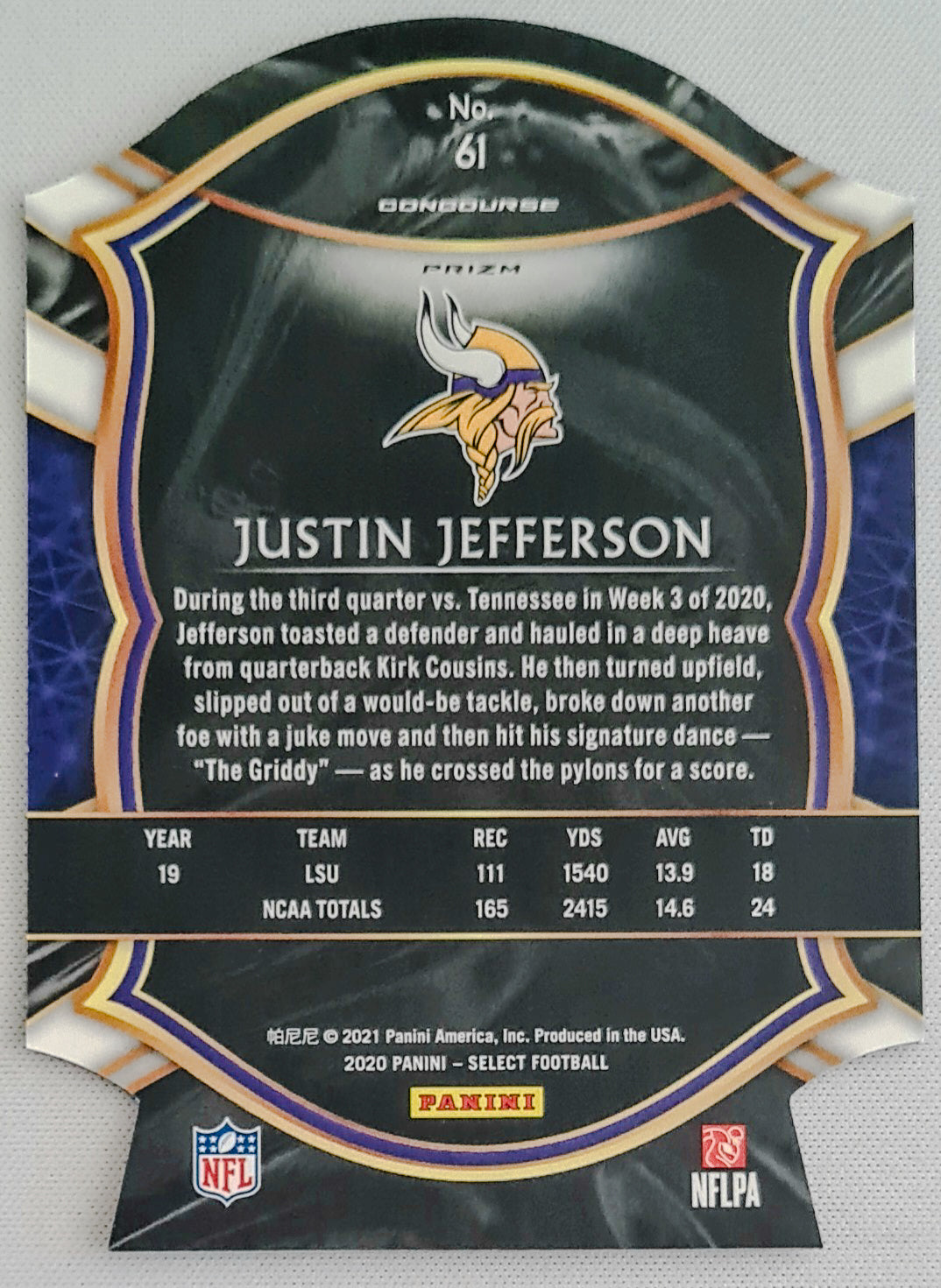 Justin Jefferson - 2020 Panini Select Football RC Conourse Die Cut Red Prizm