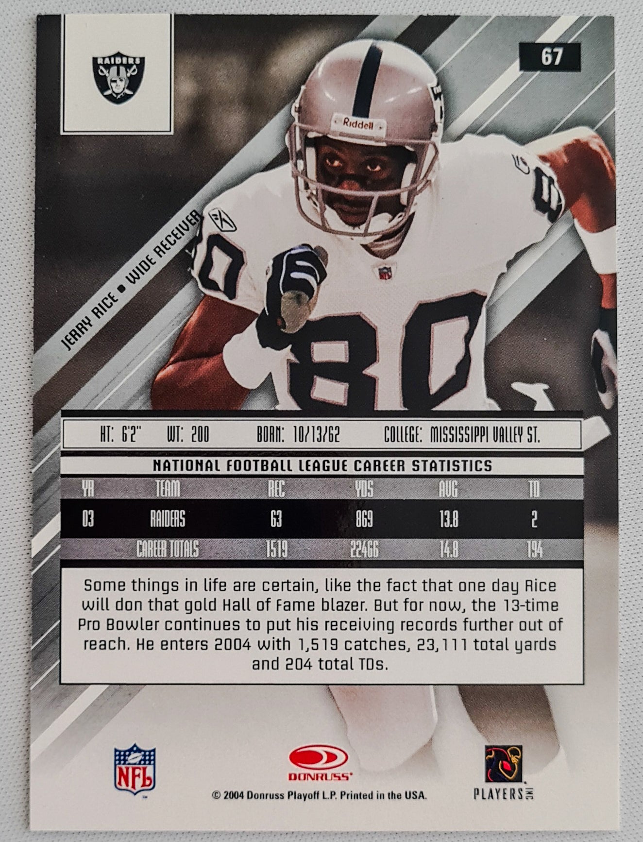 Jerry Rice - 2004 Donruss playoff L.P. Print