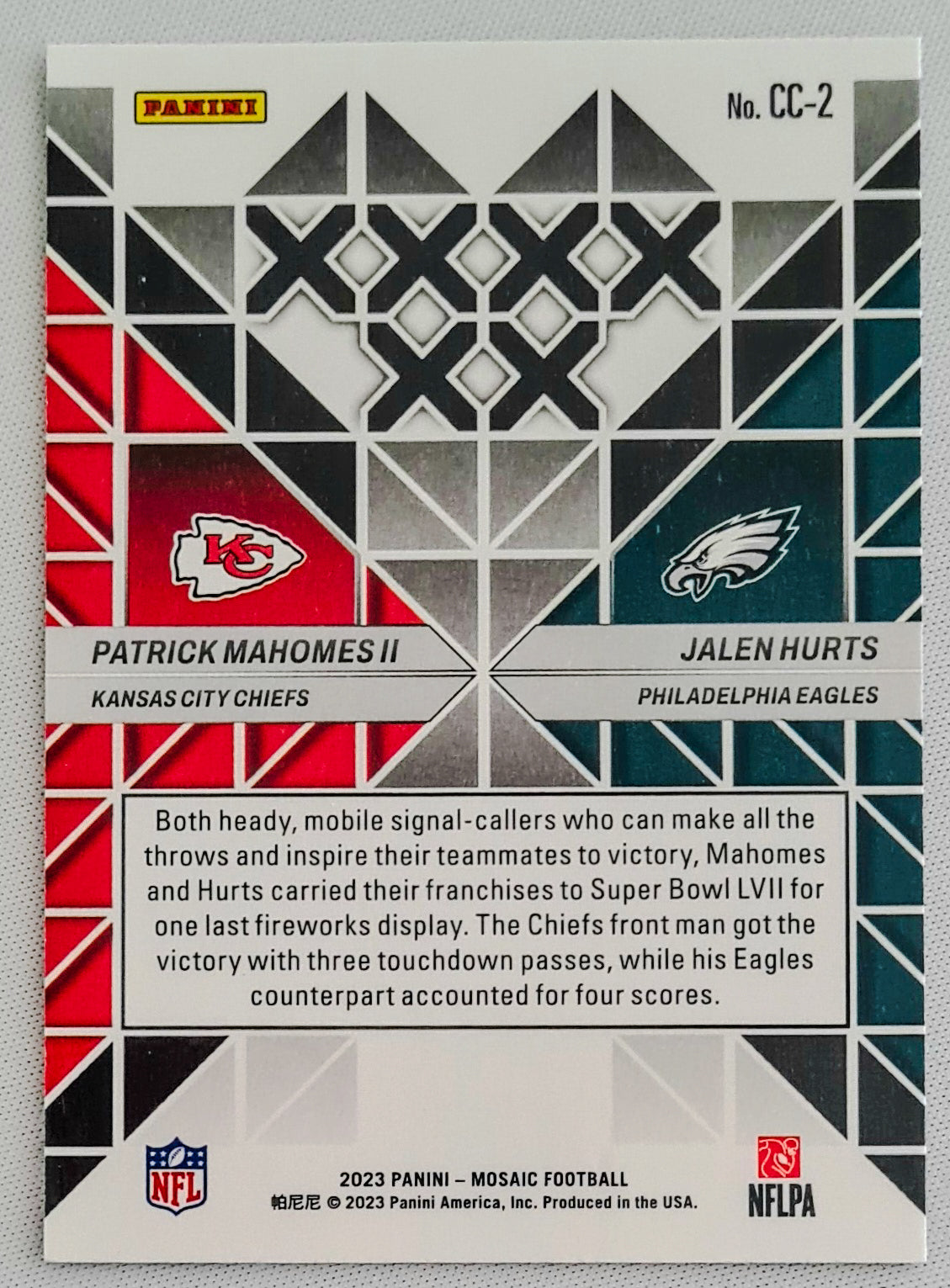 Patrick Mahomes vs Jalen Hurts - 2023 Panini Mosaic Football