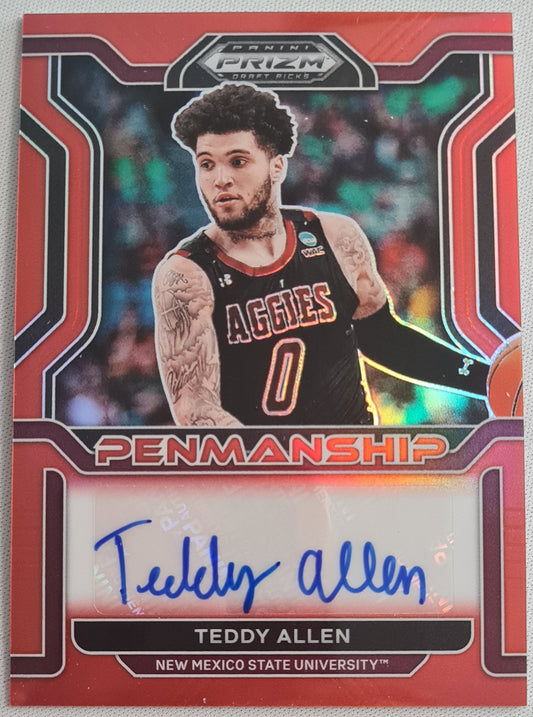 Teddy Allen - 2022 Prizm Draft Picks - Penmanship - Red /199 Auto