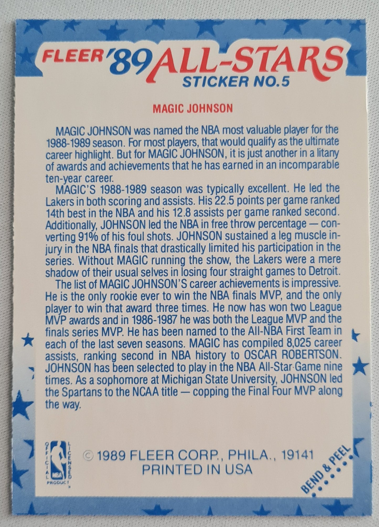 "Magic" Johnson - 1989 Fleer All Stars Sticker #5