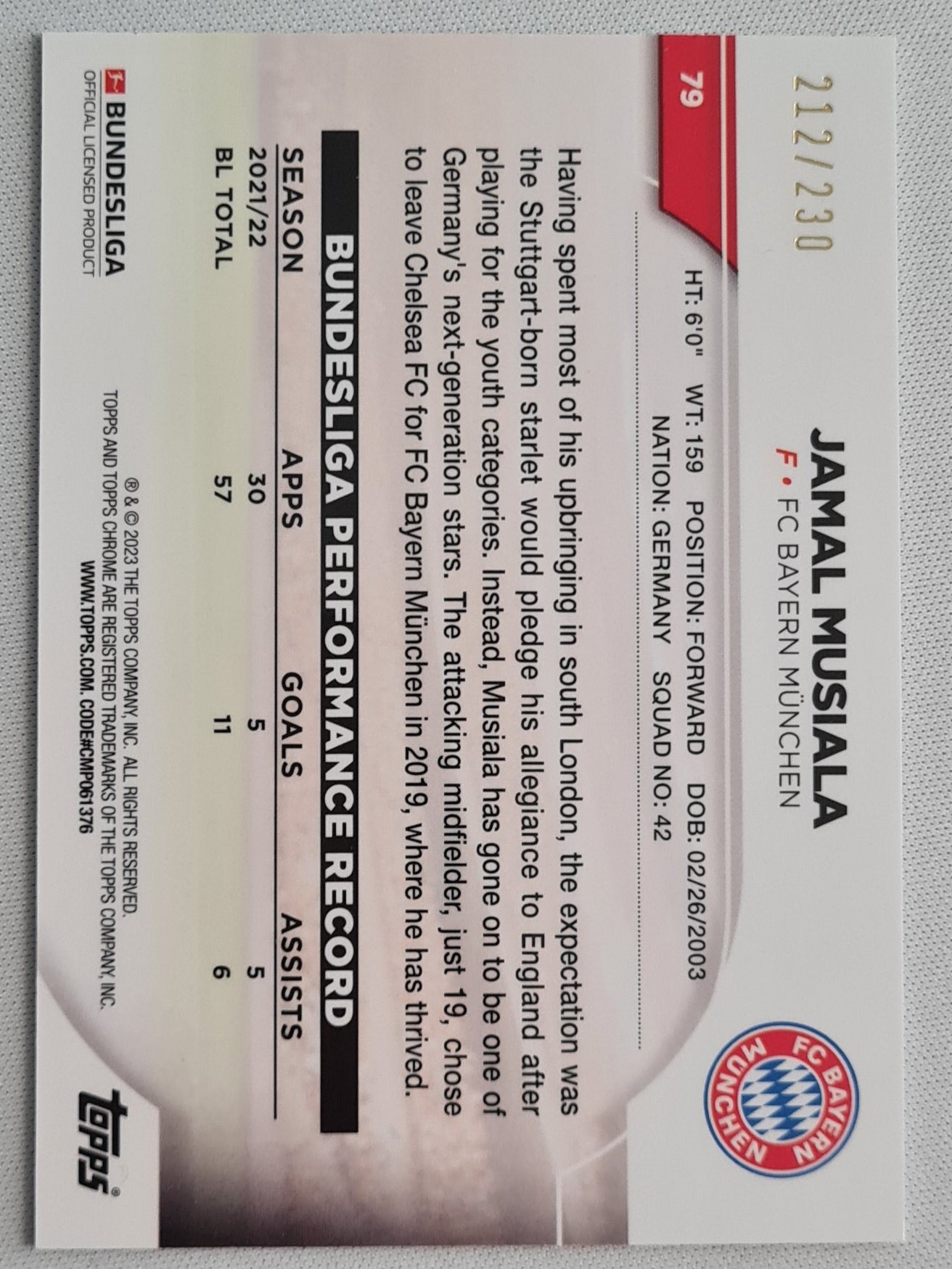 Jamal Musiala - 2023 Topps Chrome Bundesliga Hyper /230 #79