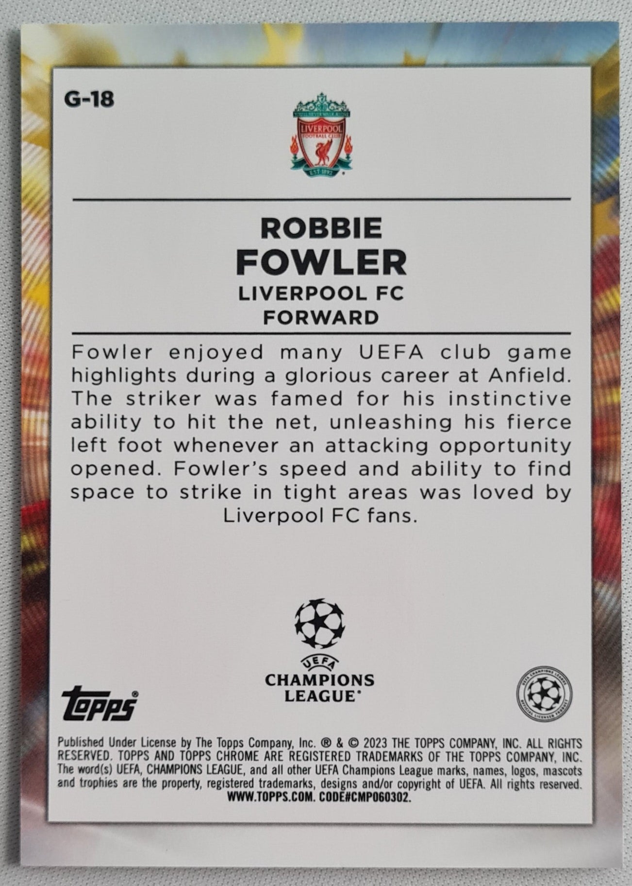 Robbie Fowler - 2023 Topps Chrome - GOLAZO - Liverpool