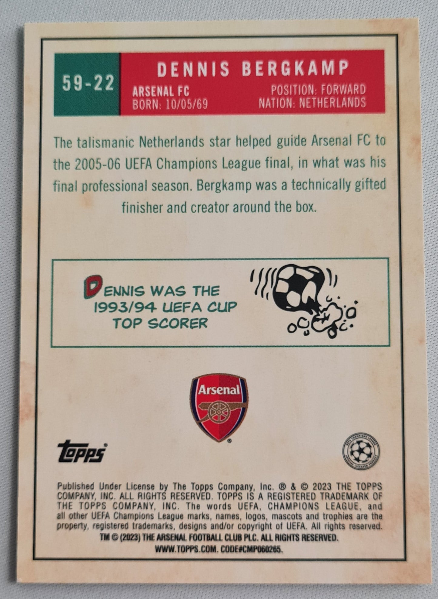 Dennis Bergkamp - 2023 Topps UEFA 1959  #59-22 - Retro