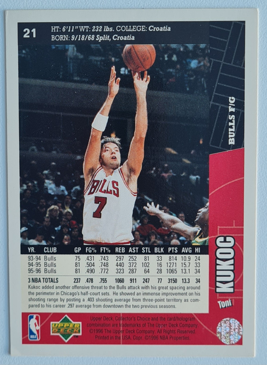 Toni Kukoc - Upperdeck Chicago Bulls #21