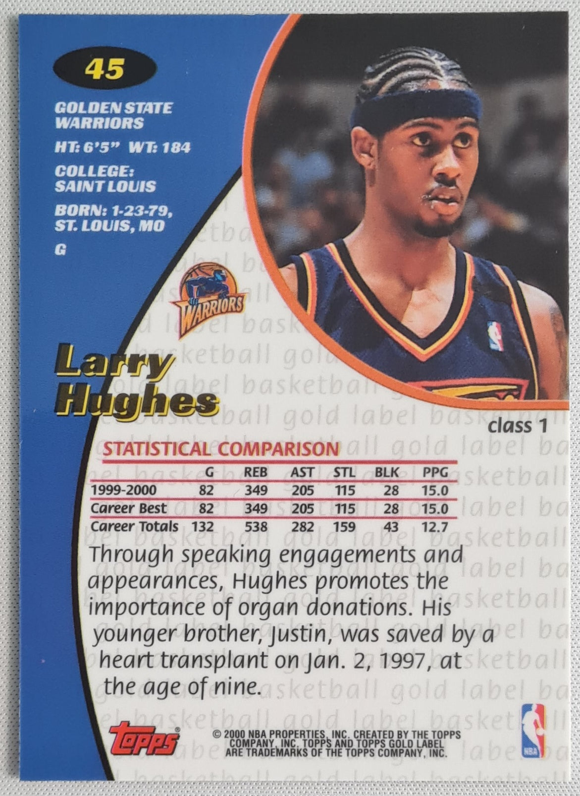 Larry Hughes -2000 Topps Golden Label - Warriors