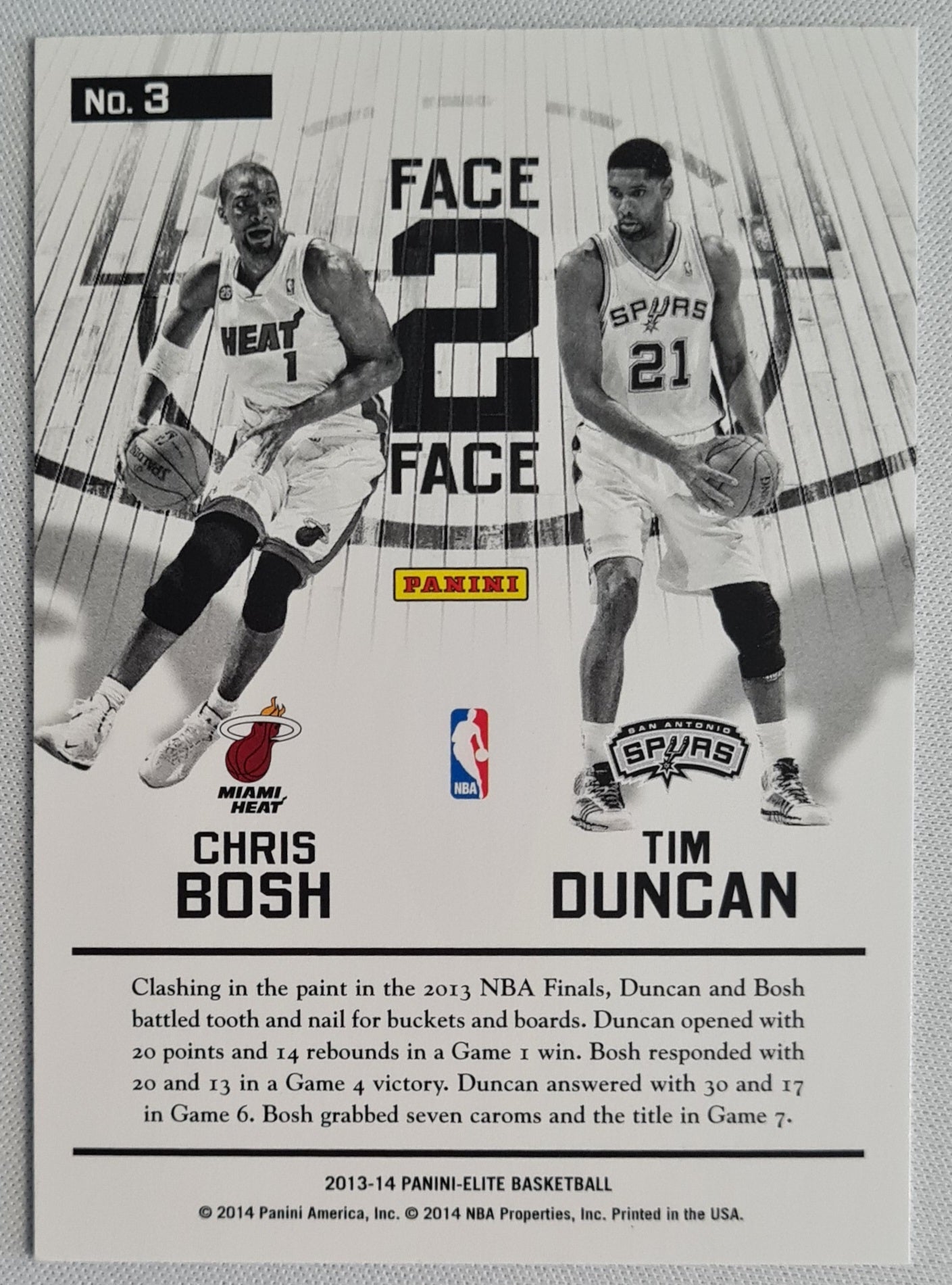 Chris Bosh vs Tim Duncan - 2013 Panini Elite Basketball - Face 2 Face