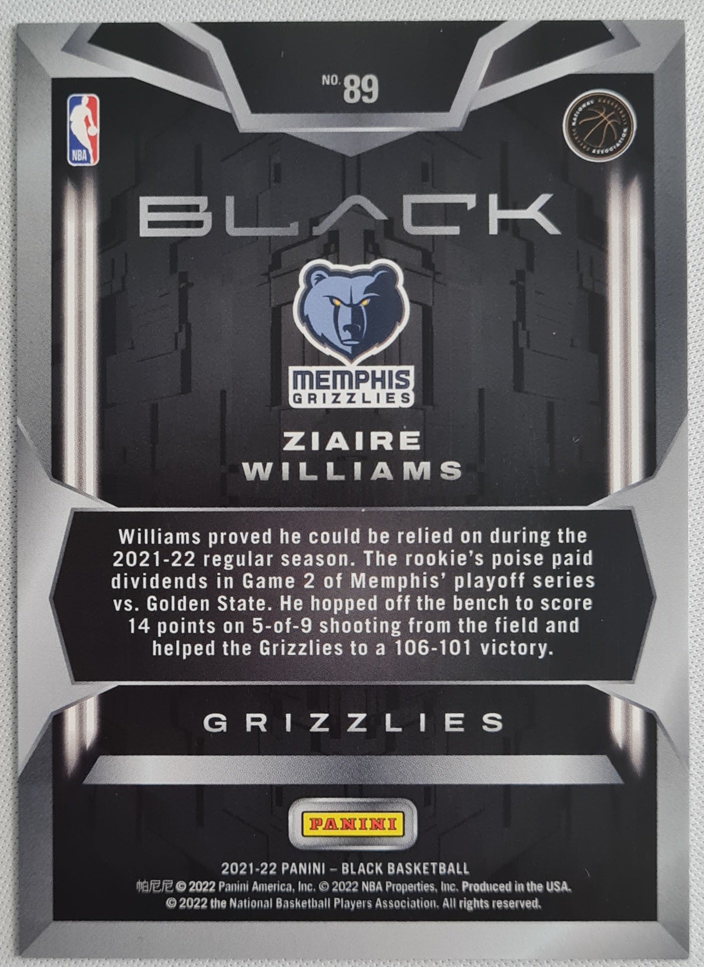Ziaire Williams - 2021 Panini Black Basketball Copper /49