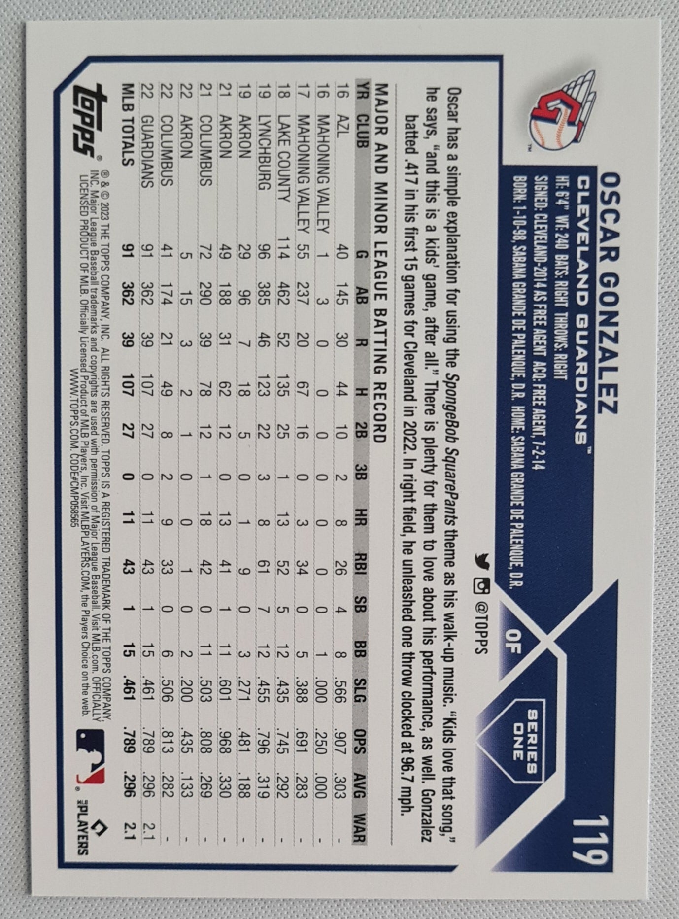 Oscar Gonzalez - 2023 Topps (RC) Holo Refractor - Cleveland Guardians