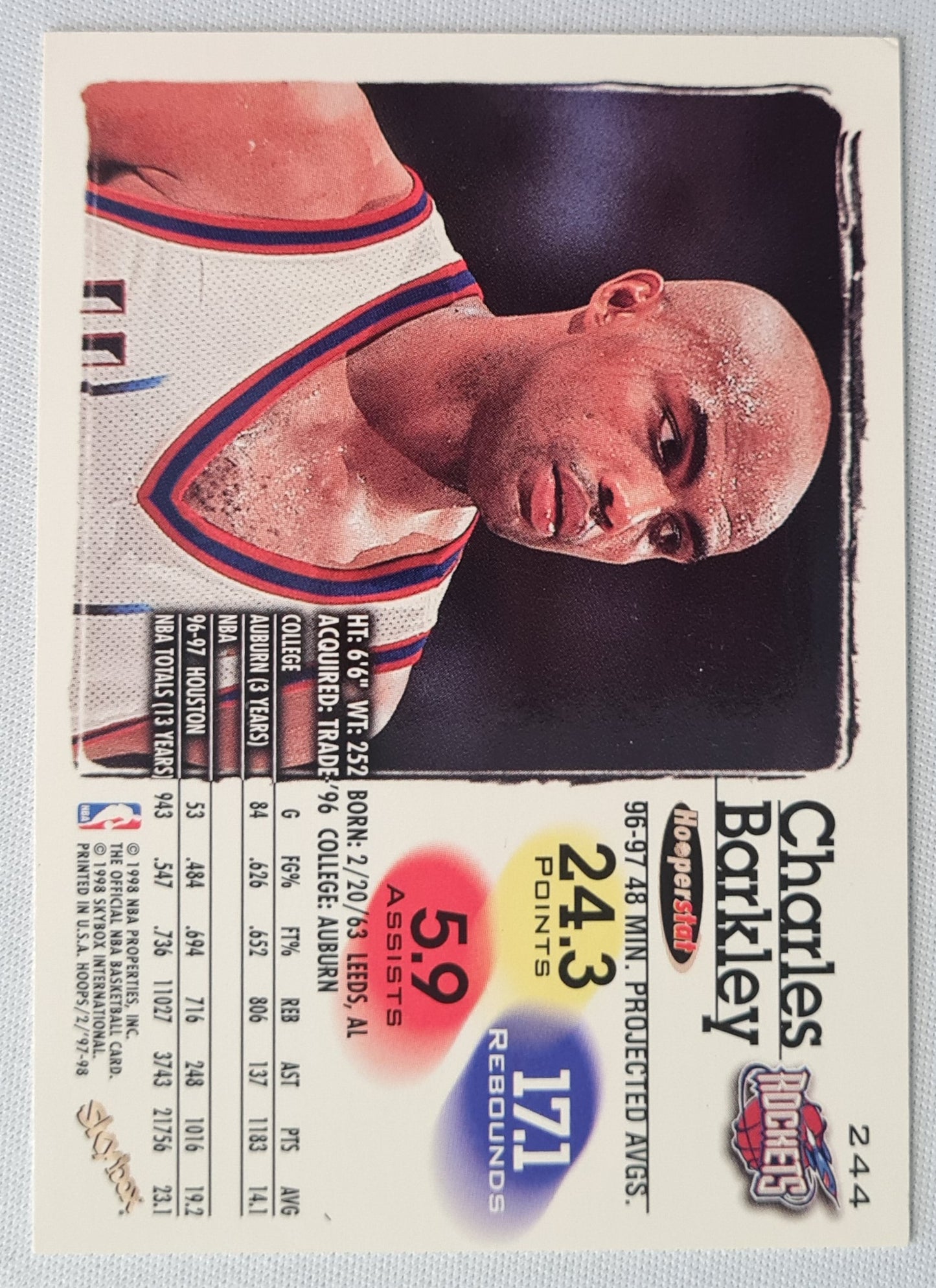 Charles Barkley - 1998 NBA Hoops SkyBox - Houston Rockets #244