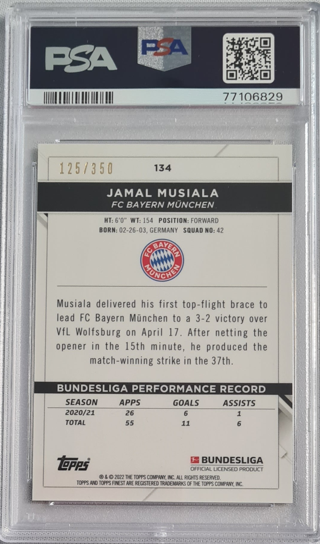 Jamal Musiala - 2021 Topps Finest Bundesliga Yellow Wave Refractor PSA 8