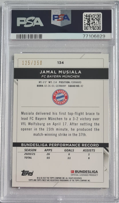Jamal Musiala - 2021 Topps Finest Bundesliga Yellow Wave Refractor PSA 8