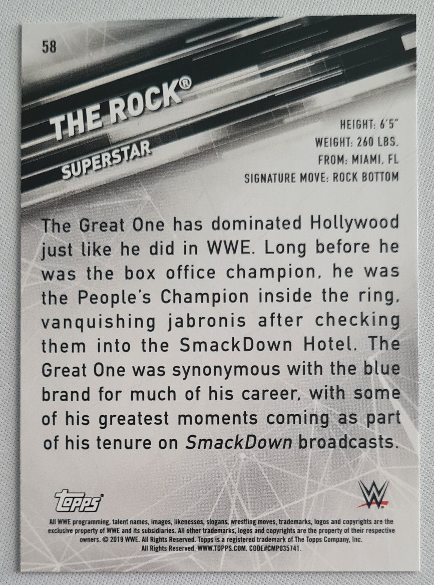 The Rock - 2019 Topps SMACK DOWN Superstar #58
