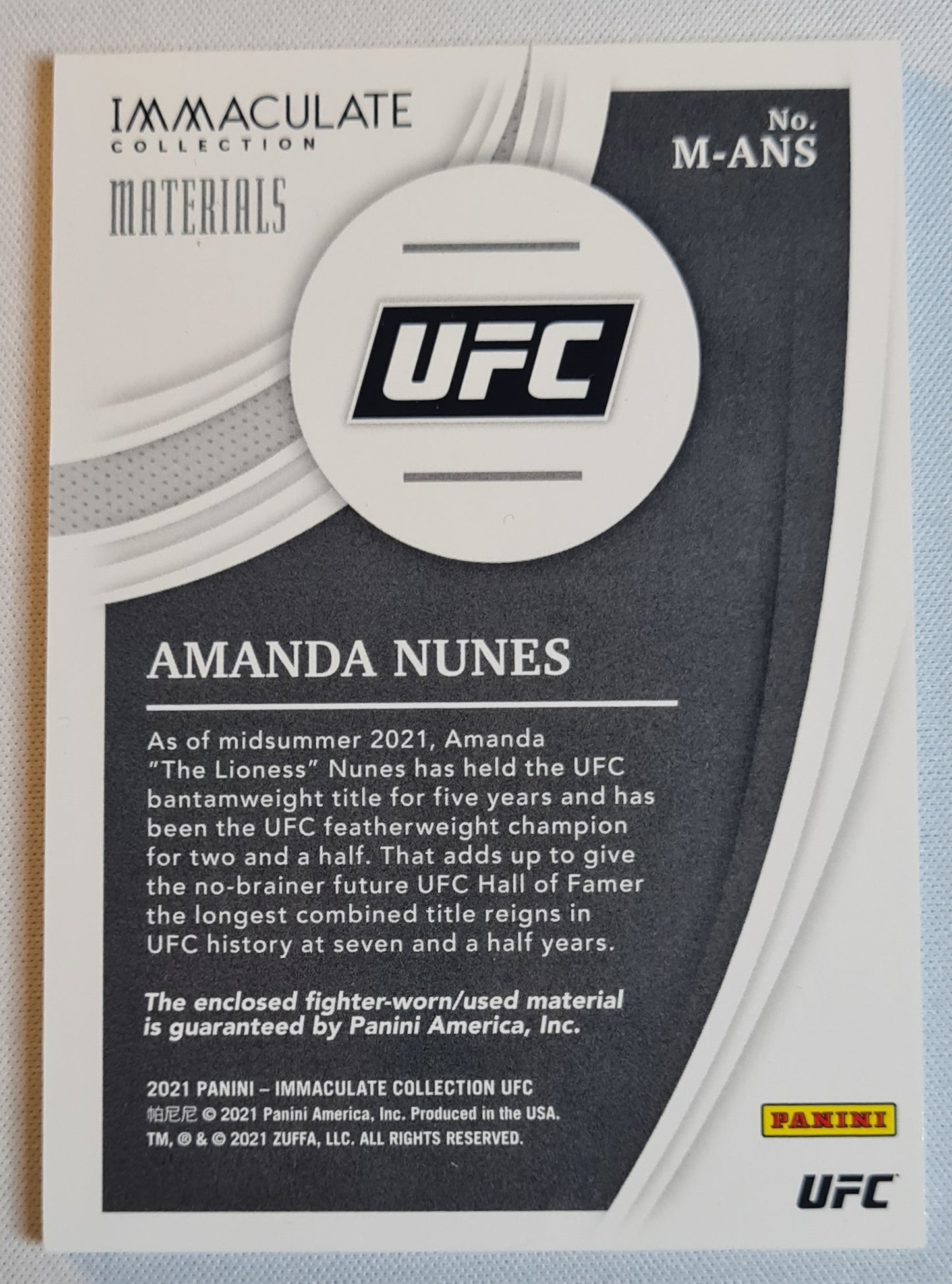 Amanda Nunes - 2021 Panini Immaculate Collection /Patch UFC /99