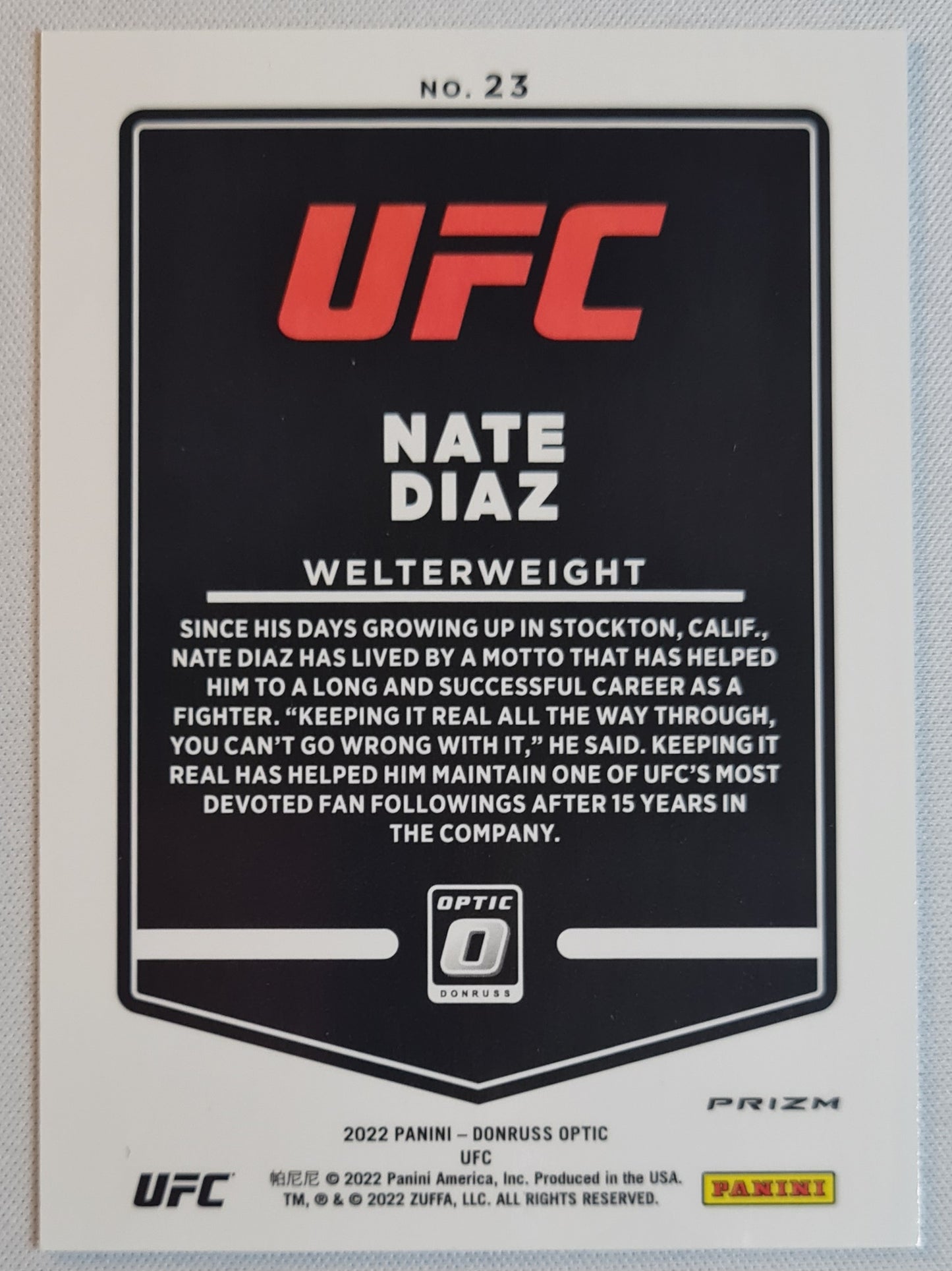 Nate Diaz - 2022 Panini Donruss Optic UFC Silver Holo Prizm #23