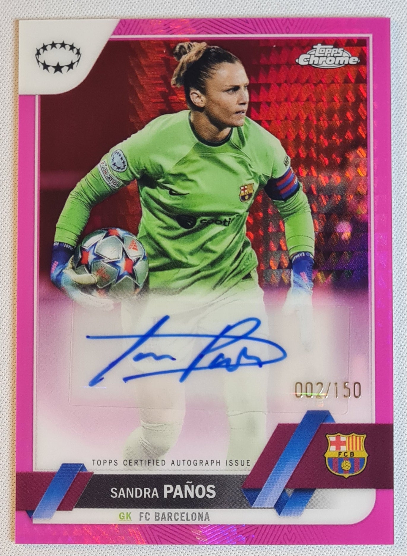 Sandra Panos - 2023 Panini Topps Chrome Women Football (CL) /Auto / Pink Prism /150