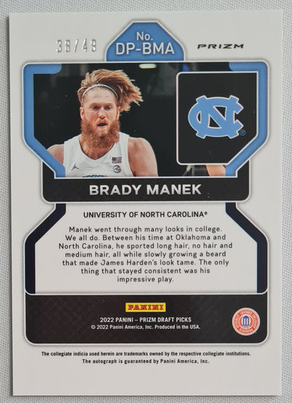 Brady Manek - 2022 Panini Prizm Draft Picks Signatures /Auto - Orange /49 SP