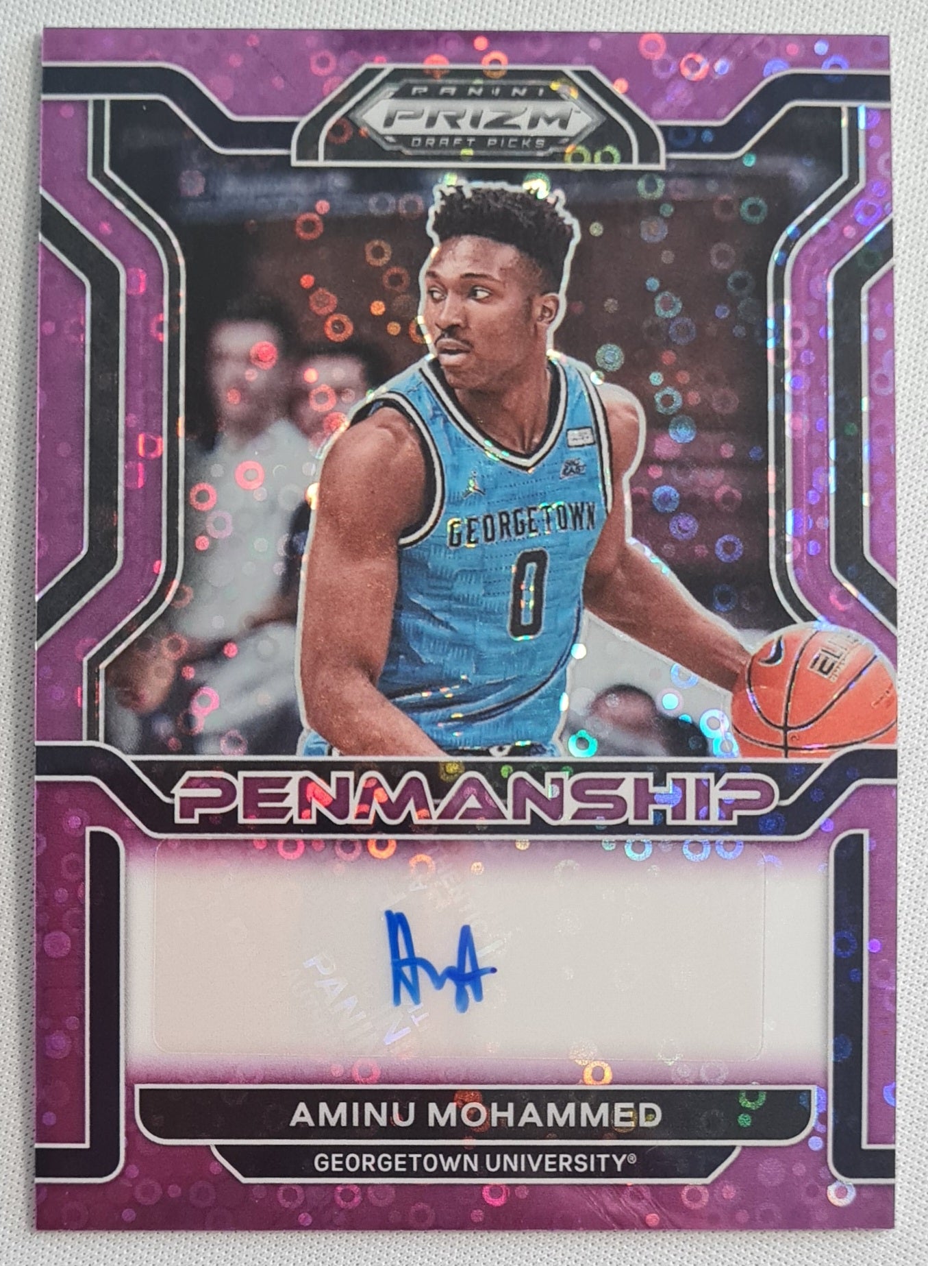 Aminu Mohammed - 2022 Panini - Penmanship /Auto - Prizm Draft Picks Purple Disco /50