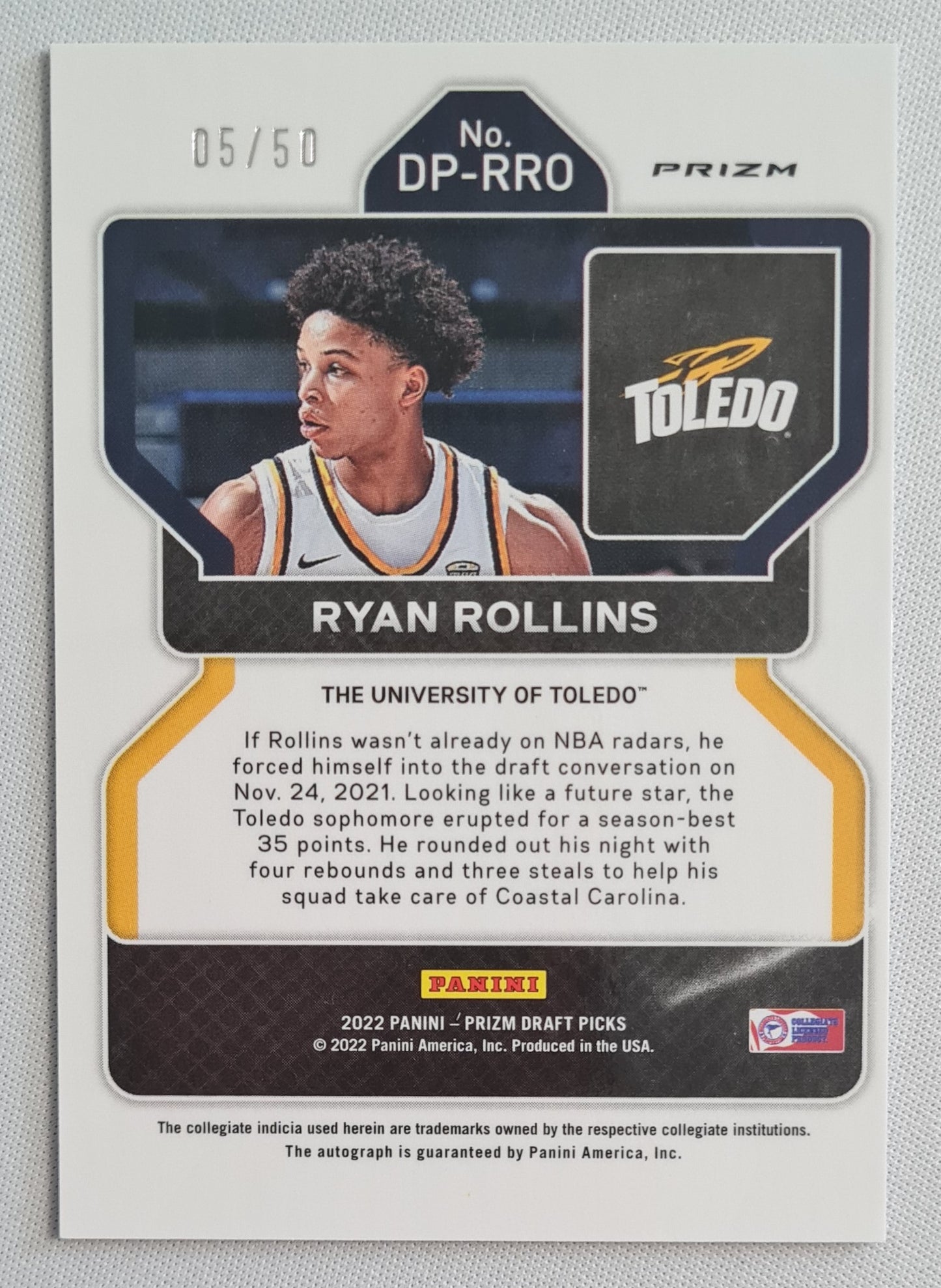 Ryan Rollins - 2022 Panini Prizm Draft Picks /Auto - Purple Disco /50