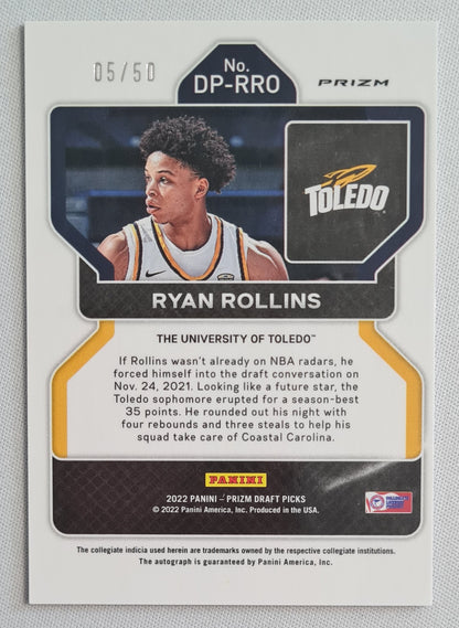 Ryan Rollins - 2022 Panini Prizm Draft Picks /Auto - Purple Disco /50