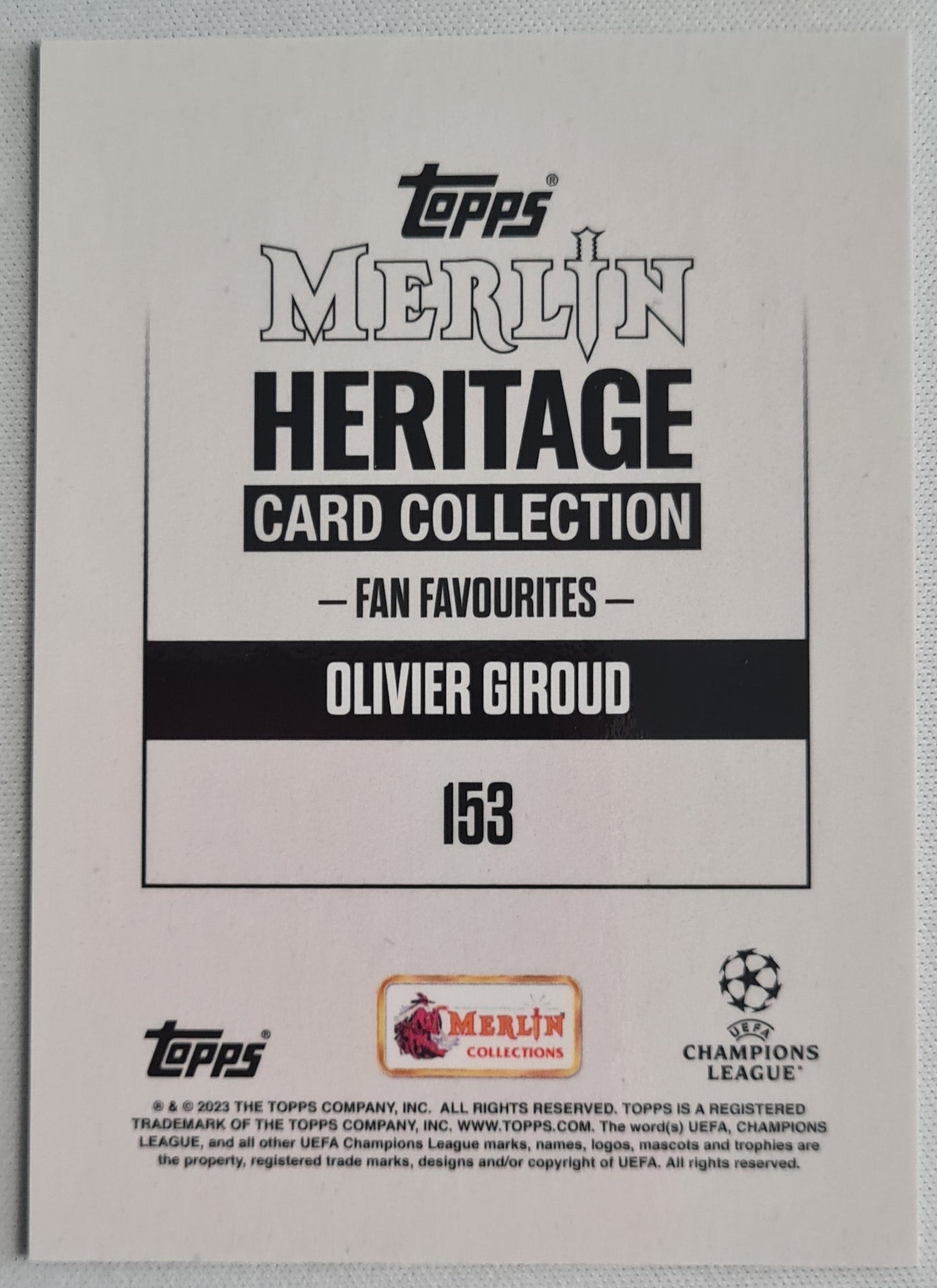 Olivier Giroud - 2023 Topps Merlin Heritage Collections CL AC Milan #153