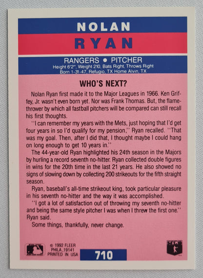 Nolan Ryan - 1992 Fleer Texas Rangers Iconic MLB Pitcher #710