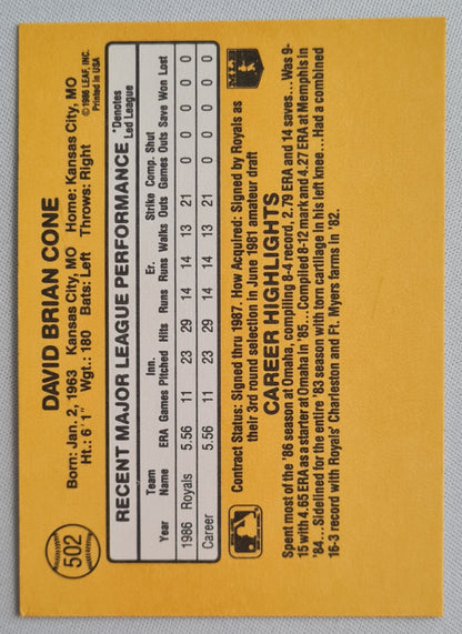 David Cone - 1986 Leaf Donruss Kansas City Royals #502