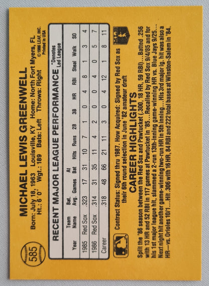 Mike Greenwell - 1986/87 Leaf Donruss Boston Red Sox #585