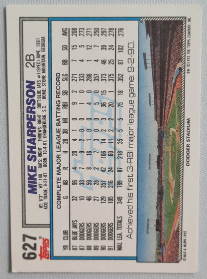 Mike Sharperson - 1992 Topps L.A. Dodgers #627