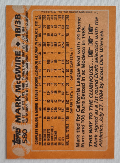 Mark McGwire - 1988 Topps Tiffany #580 Oakland A's