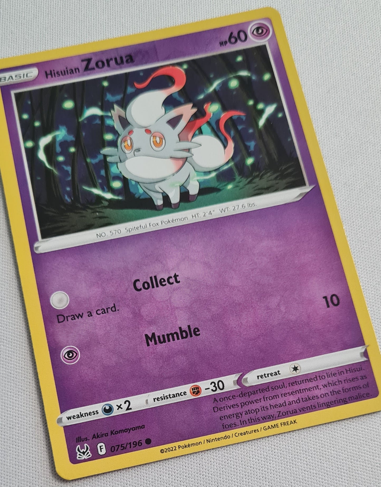 Hisuian Zorua - 2022  Common Lost Origin Pokemon TCG Card 075/196