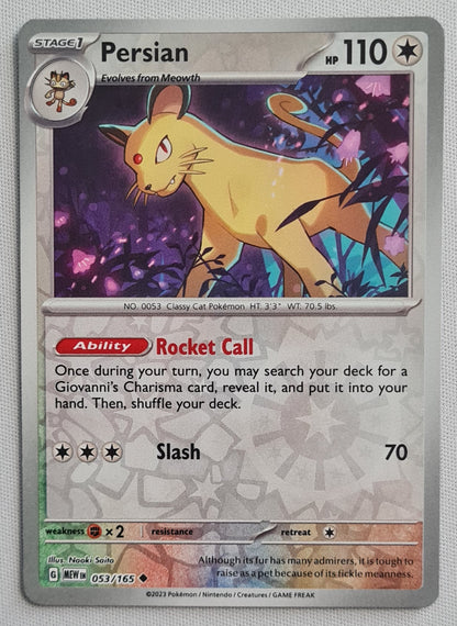 Persian - 2023 Reverse Holo NM 053/165 Scarlet & Violet 151 Pokemon Card