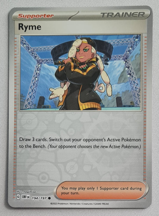 Ryme Trainer - 2023 Pokemon Card Supporter 194/197 Reverse Holo - Obsidian Flames