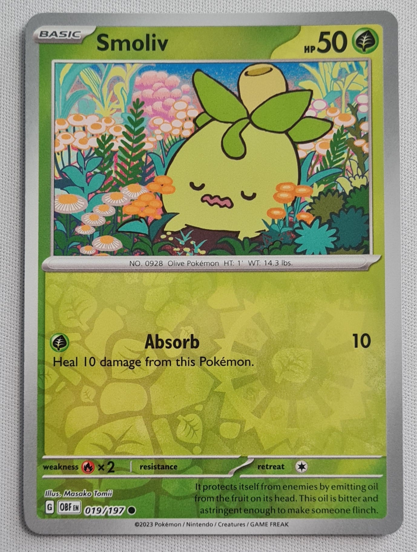 Smoliv - 2023 Pokemon Card Basic HP50 - Reverse Holo 019/197