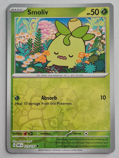 Smoliv - 2023 Pokemon Card Basic HP50 - Reverse Holo 019/197