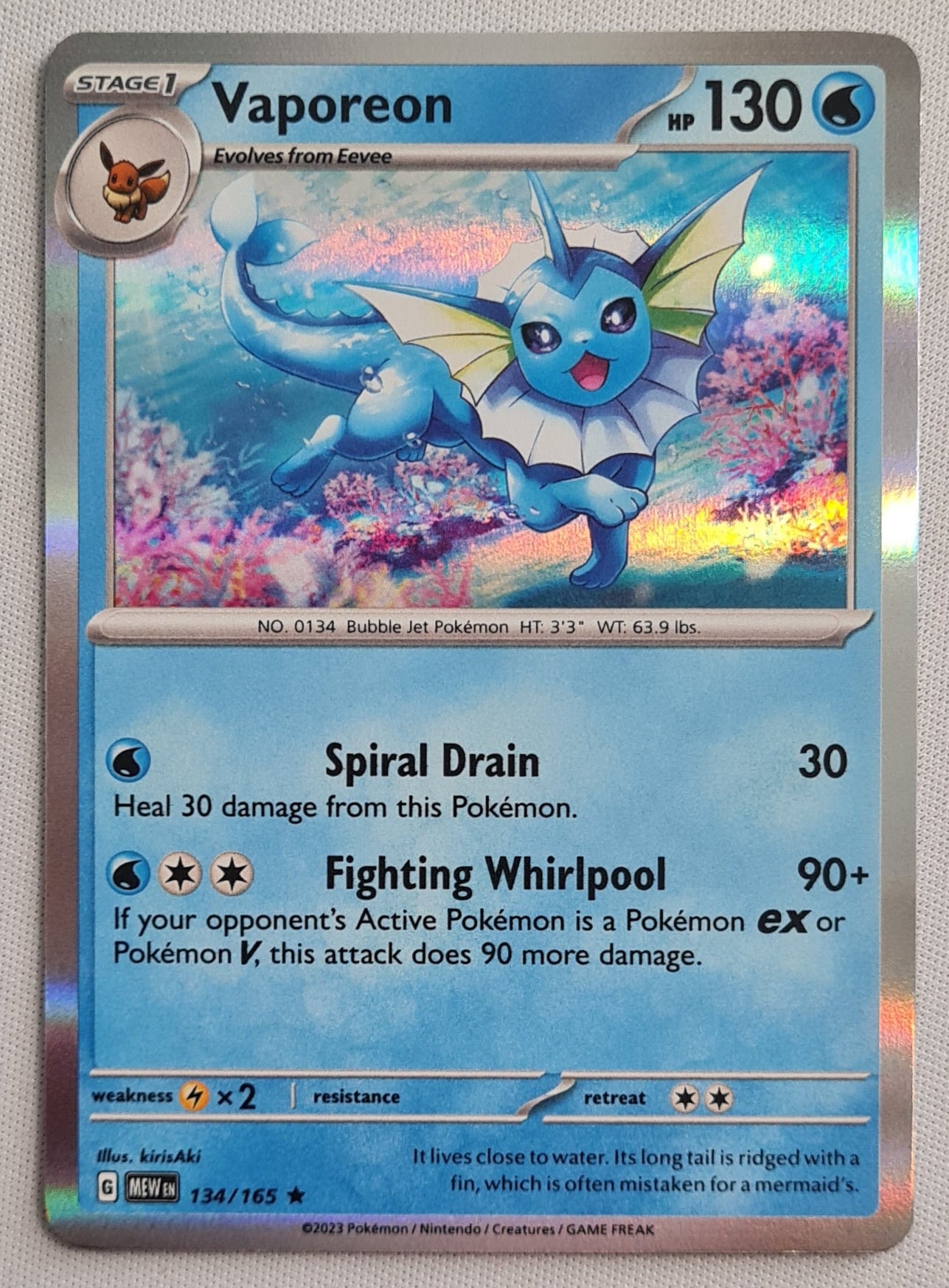 Vaporeon - 2023 Pokemon Card Basic 134/165 TCG Scarlet & Violet 151 - Holo Rare