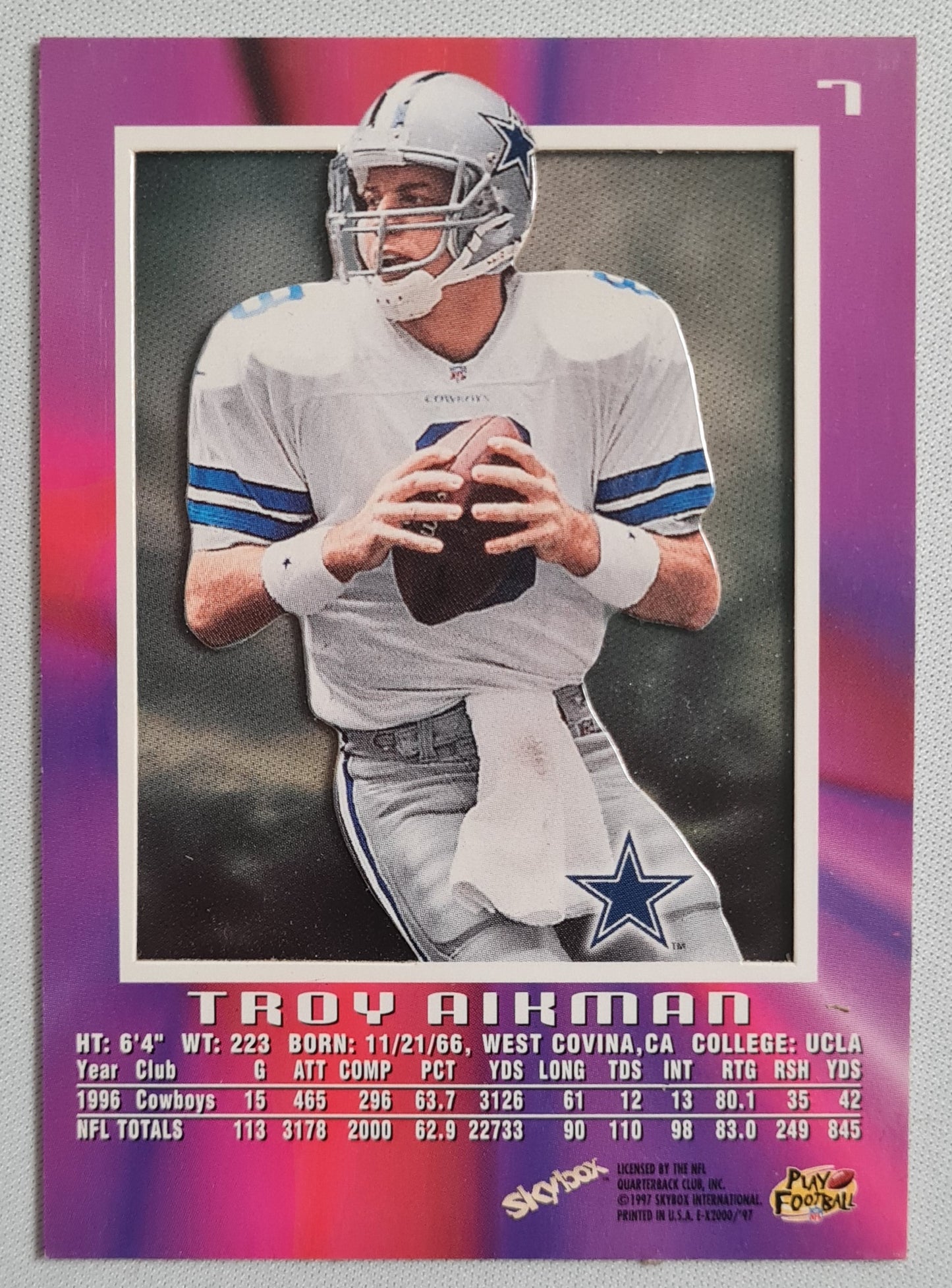 Troy Aikman - 1997 SKYBOX International Quarterback Club #7 - NFL Play Football E X 2000