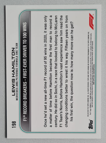 Lewis Hamilton - 2022 Topps Chrome F1 "Record Breakers"-Frist-Ever Driver to 100 Wins #198