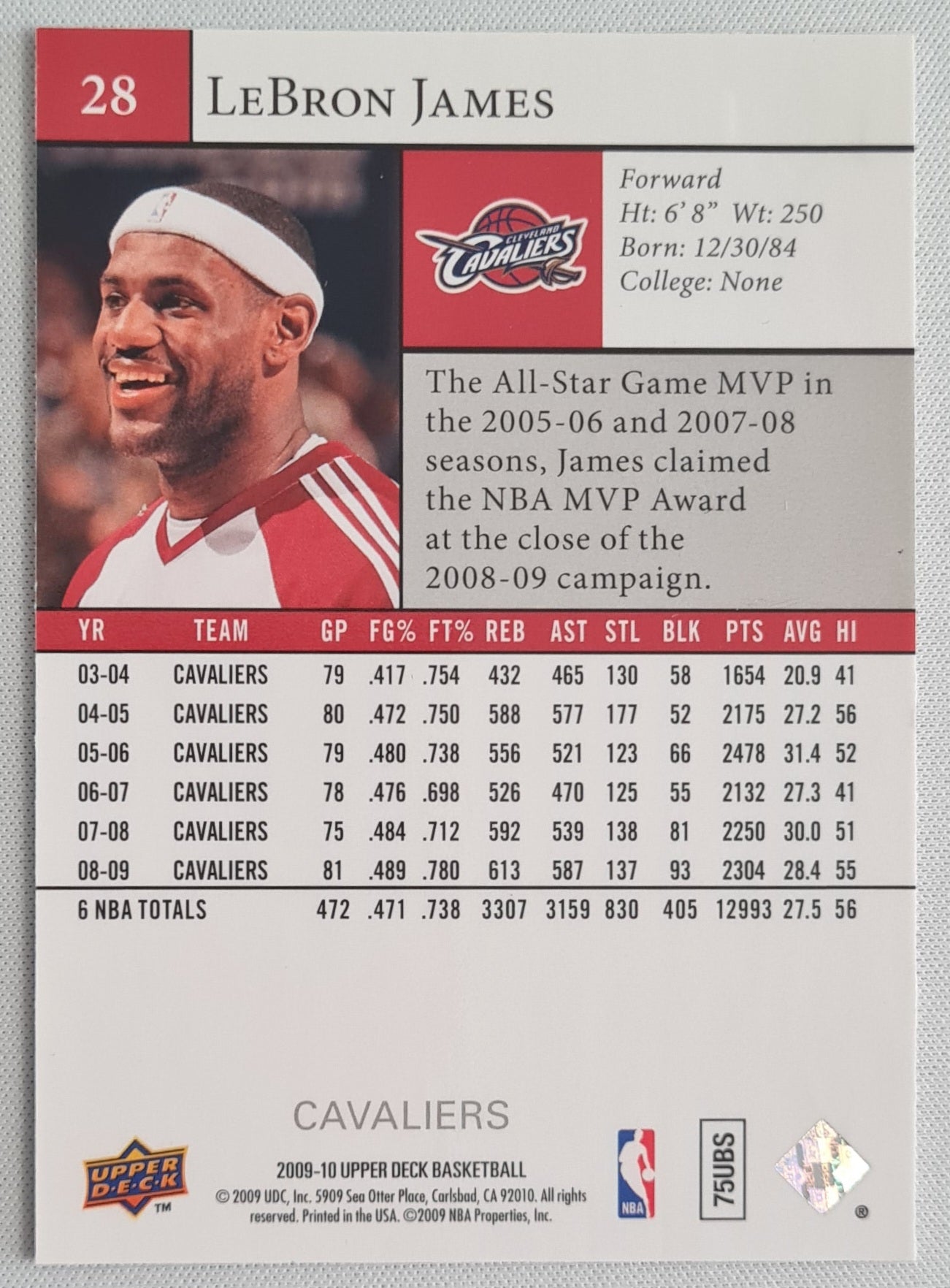 Lebron James - 2009 Upper Deck Baseketball NBA #28 - Cleveland Cavaliers