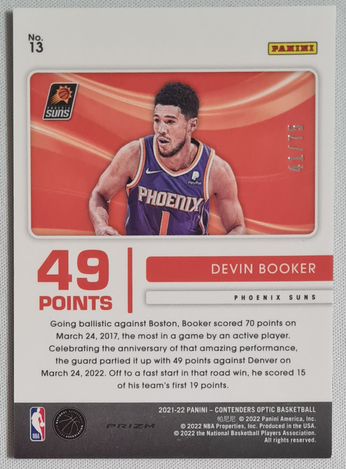 Devin Booker -2021 Panini - Contenders Optic Basketball Phoenix Suns Blue Cracked Ice /75