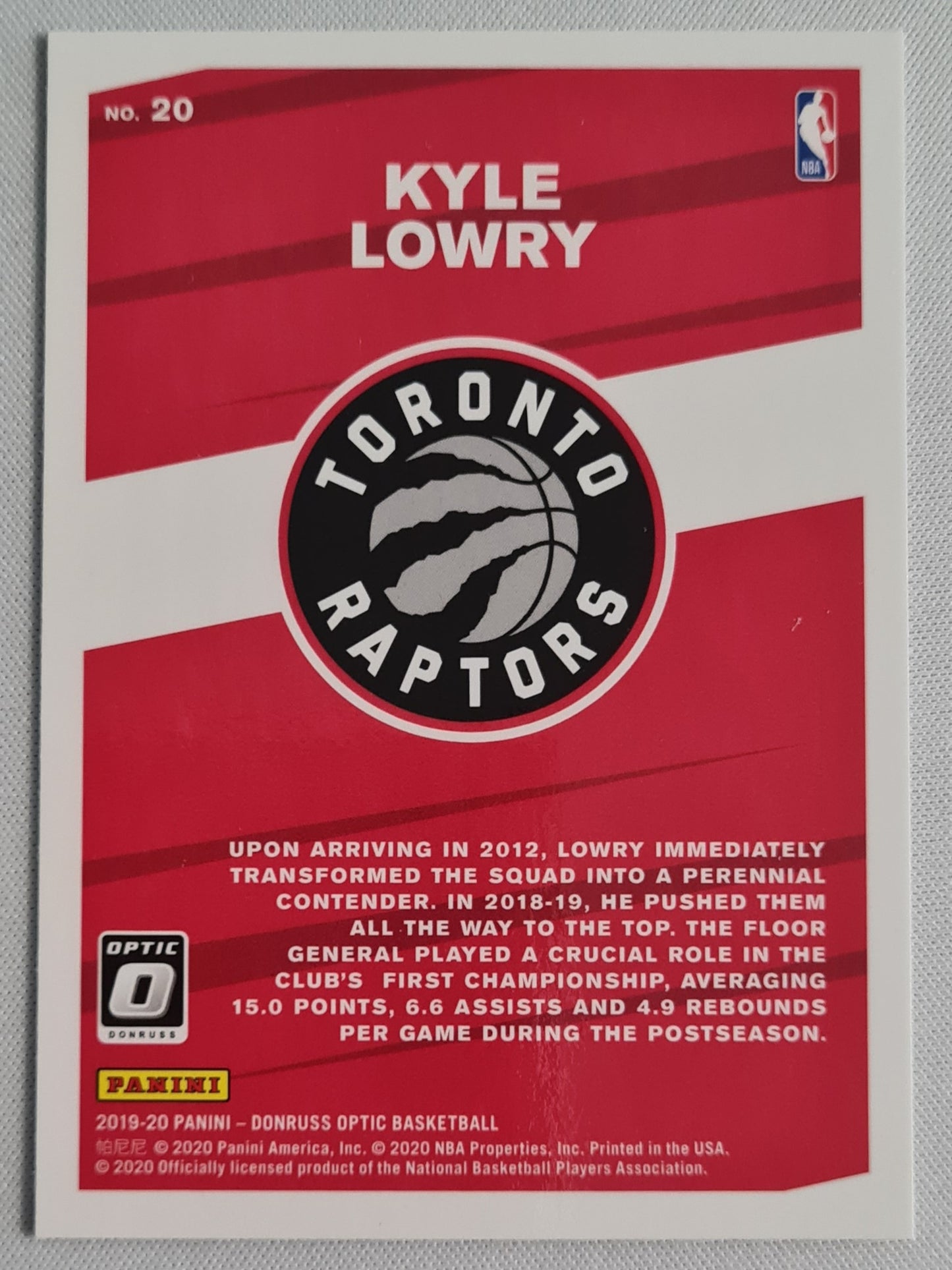 Kyle Lowry - 2019 Panini Donruss Optic Basketball "My House!" Toronto Raptors