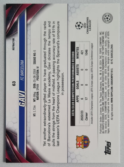 Gavi - 2024 Topps Chrome FC Barcelona Champions League #63 Refractor