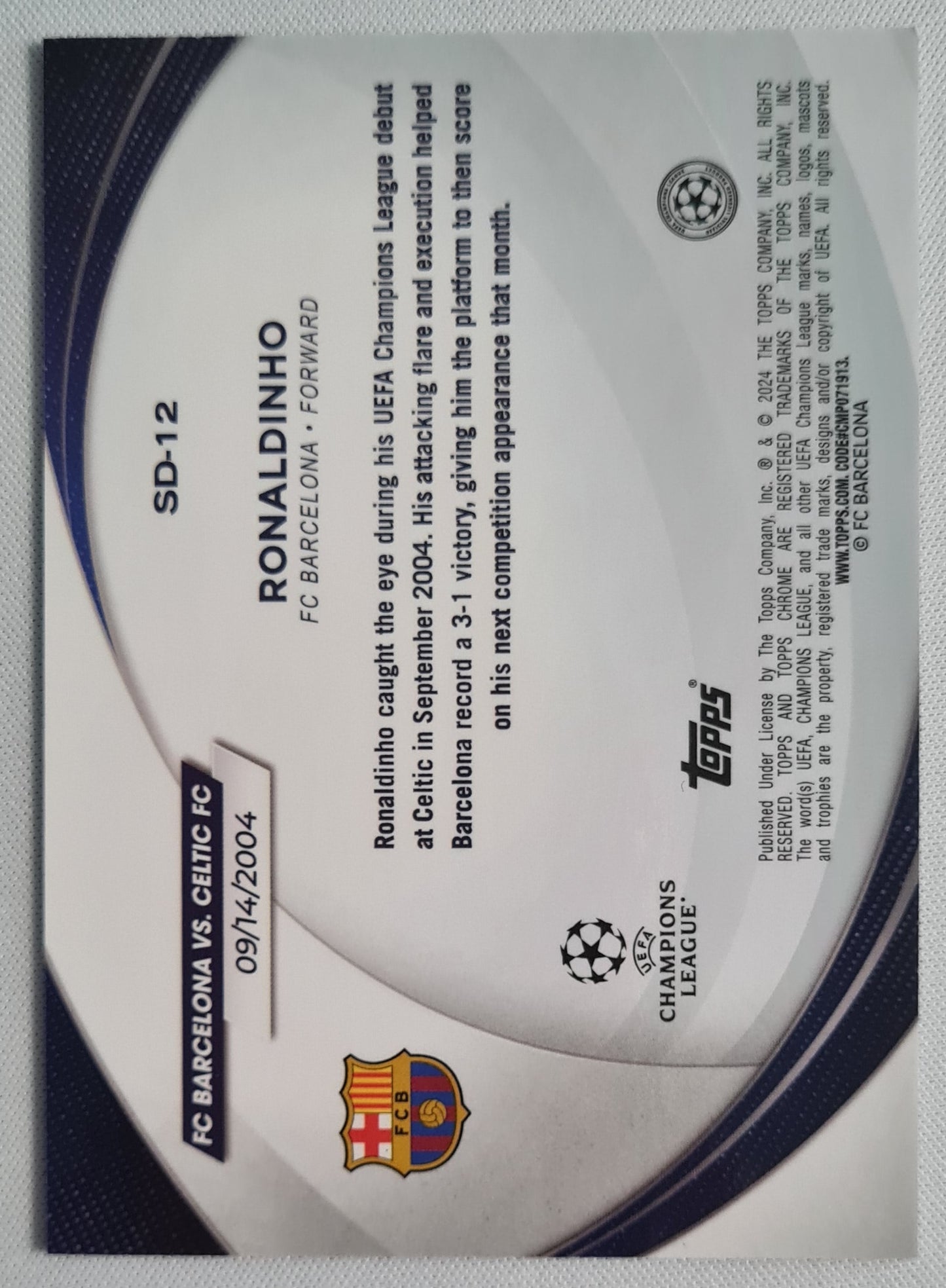 Ronaldinho - 2024 Topps Chrome Starball Debut #SD-12 FC Barcelona Champions League