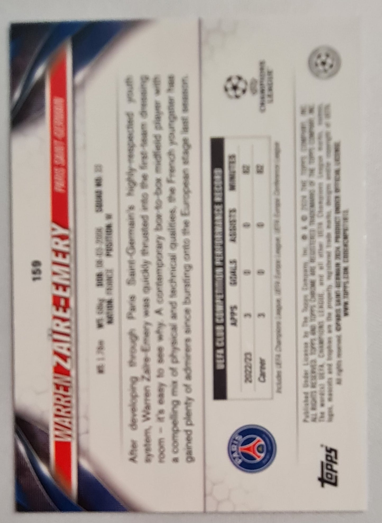 Warren Zaire-Emery - 2024 Topps Chrome Future Stars /399 Paris Saint Germain #159 Green Wave