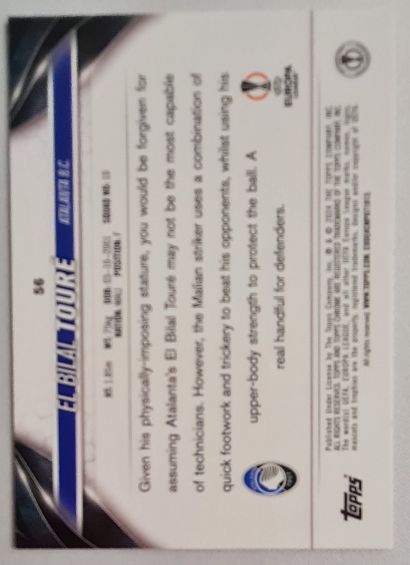 El Bilal Toure - 2024 Topps Chrome #56 Atalanta Bergamo Aqua