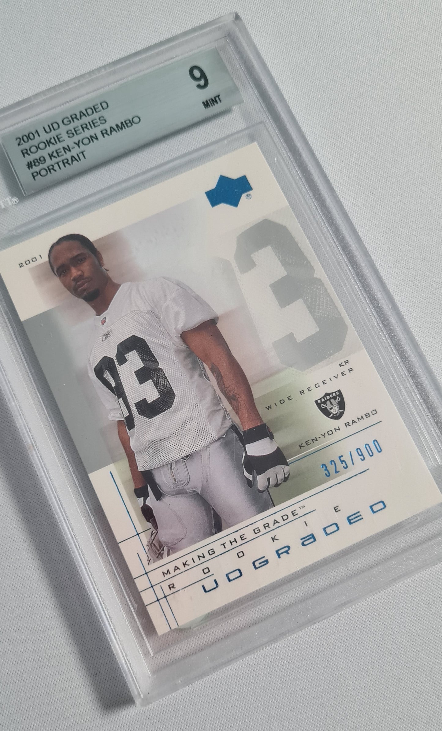Ken-Yon Rambo - 2001 UD Graded #89 Rookie Series Portrait /900 Raiders Beckett 9